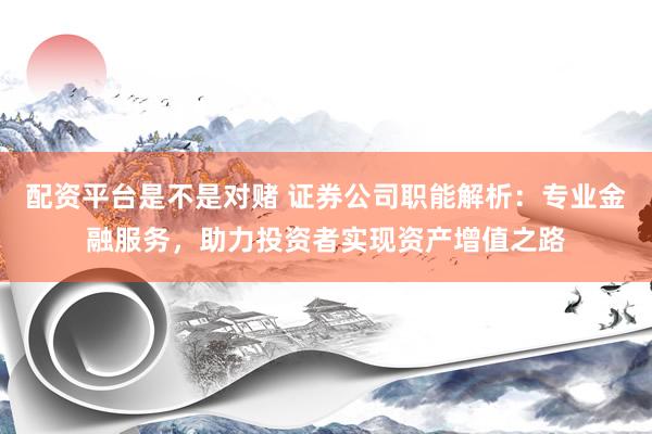 配资平台是不是对赌 证券公司职能解析：专业金融服务，助力投资者实现资产增值之路